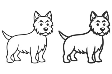 Two West Highland White Terriers outlined in a simple, bold style stand facing forward with a transparent background