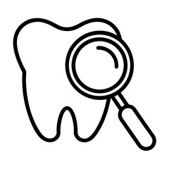 Dental checkup icon in line art – magnifying glass over tooth illustration