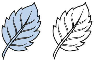 Fototapeta premium We see two leaf outlines, one solid blue, isolated on white space