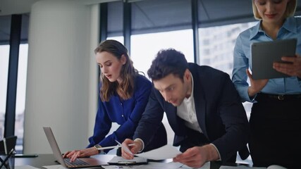 Group engineers planning construction project working together in office closeup