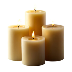 A Set of Personalized Memorial Candles with One Lit Candle Isolated on Transparent Background