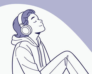 Naklejka premium Relaxing Young Man Listening to Music with Headphones Illustration