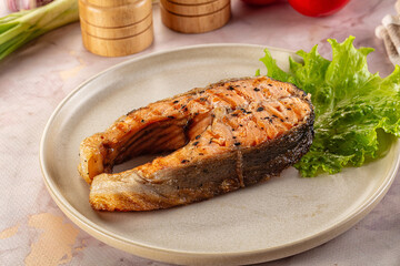 Gourmet grilled salmon fish steak