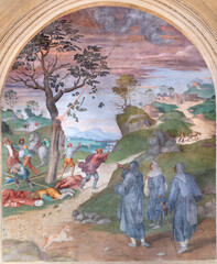 FLORENCE, ITALY - MARCH 18, 2025: The fresco of storys from life of St. Filippo Benizziof  in the...