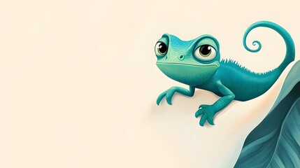 Obraz premium Teal lizard creature on a pale backdrop.