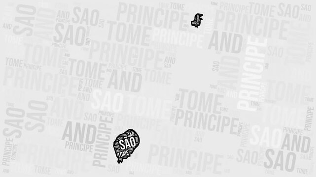 Sao Tome and Principe Animation. Visual effect of Sao Tome and Principe regions appearing in black and white word clouds style. Country intro video. Artistic Animated Motion Graphics.