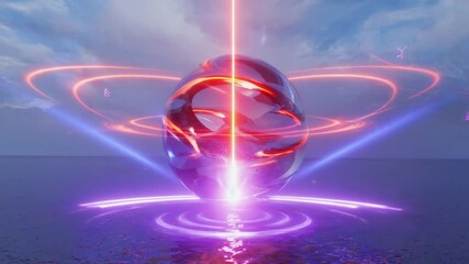 Futuristic sci-fi energy reactor, central neon pulse circle, rotating cloud ring laser mist, abstract 3D plasma pulses, retro synthwave colors, glowing particles, cinematic, vaporwave tech background - Powered by Adobe