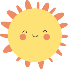 A cheerful cartoon sun radiates positivity with its bright yellow face, rosy cheeks, and a gentle smile on a black background.