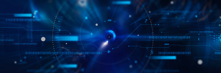 Obraz premium Deep Blue Cosmic Digital Space with Technological Particle Effects