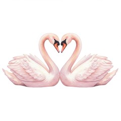 Two Pink Swans Forming a Heart Shape Watercolor Painting