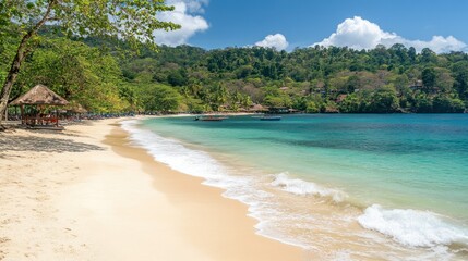 A Beautiful Tropical Beach Scene With Turquoise Water And Sand