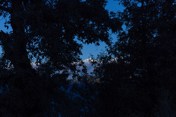 Landscape of Himalaya, Panoramic view of Himalayan mountain covered with snow. Himalaya mountain landscape in winter at Kedarnath valley.