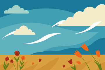 Fototapeta premium summer landscape with mountains and sea