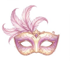 Obraz premium Pink and Gold Ornate Venetian Mask with Feathers