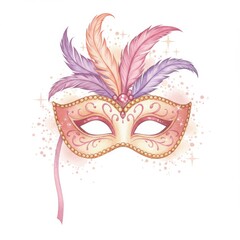 Pastel Pink and Purple Feather Mask with Gold Accents