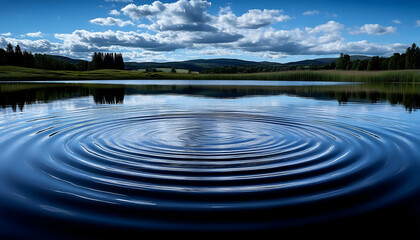 Serene Lake Ripples Reflecting Blue Sky and Clouds