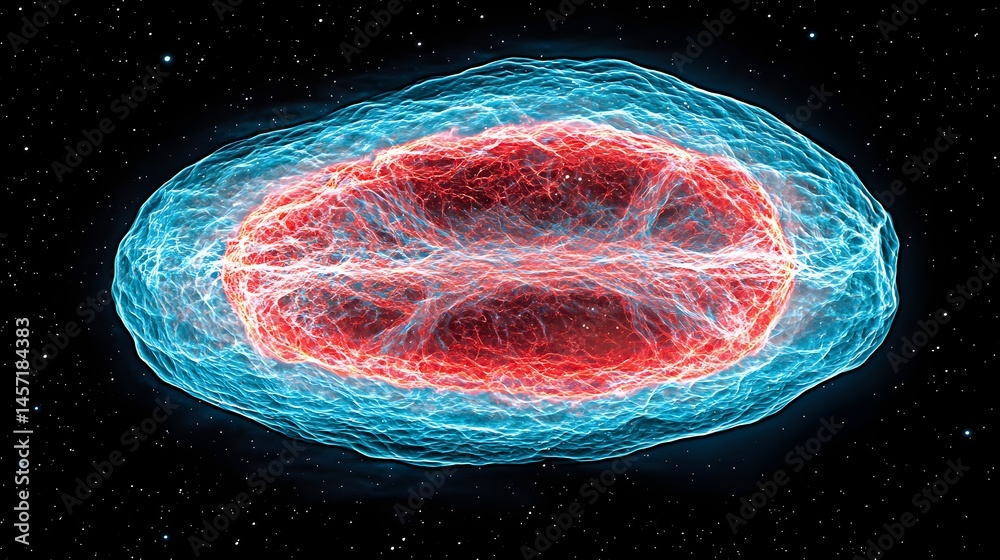 Wall mural vibrant cosmic nebula with red and blue energy waves in deep space background