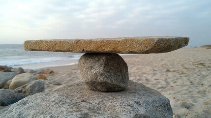 Balanced stones on beach