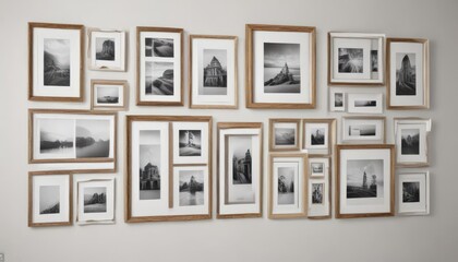 Various frame styles and sizes; white wall, customizable photo frame gallery wall, photo frame mockup,  picture frames,  frames