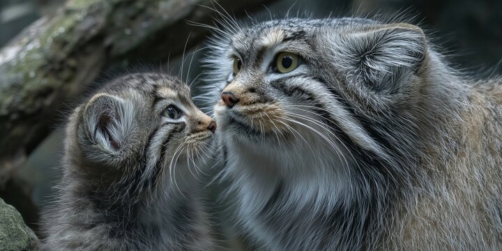 Manul, the Pallas's cat with its young