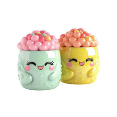 Adorable Cartoon Cactus Succulents with Colorful Toppings