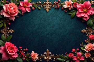 Fototapeta premium Intricate floral damask design with rich, dark background; luxurious feel , blue, texture