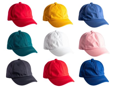  Photo of children's hats solid color hat styles in various colors and shapes transparent background PNG