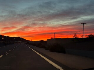 sunset on the road