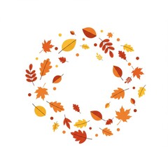 Autumn Leaf Wreath: Orange, Red, and Yellow Leaves on White