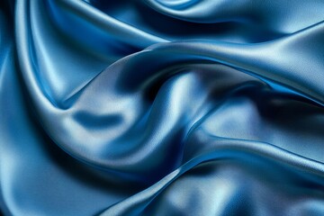 Obraz premium Close-up view of luxurious, deep blue, silky fabric folds.