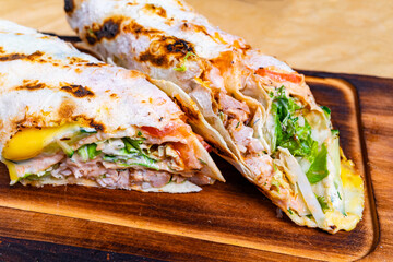 Delicious grilled sandwich with fresh ingredients at a cafe