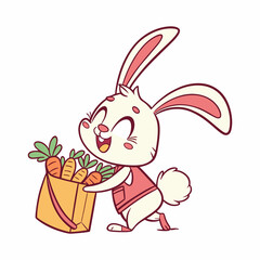 Obraz premium Happy Bunny Carrying Carrots