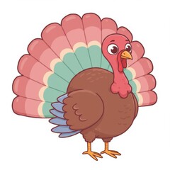 Cute Cartoon Turkey with Colorful Tail Feathers
