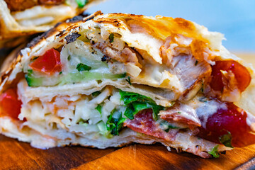 Delicious grilled wrap filled with fresh ingredients and flavors