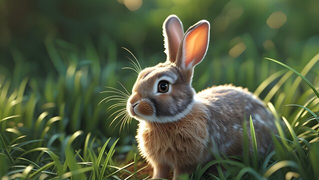 rabbit in the grass HD 8K pc wallpaper Stock Photographic Image