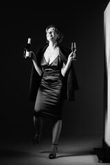 Studio retro portrait of a young beautiful blonde girl.