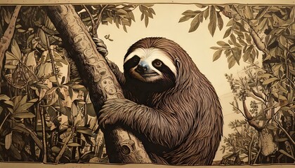 Fototapeta premium Three-toed Sloth in Rainforest