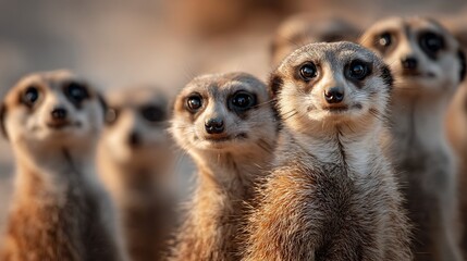 Group of meerkats looking intently