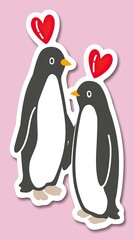 Two cute penguins in love