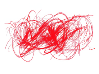 Red scribble messy lines artwork on transparent background