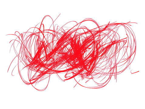 Red scribble messy lines artwork on transparent background