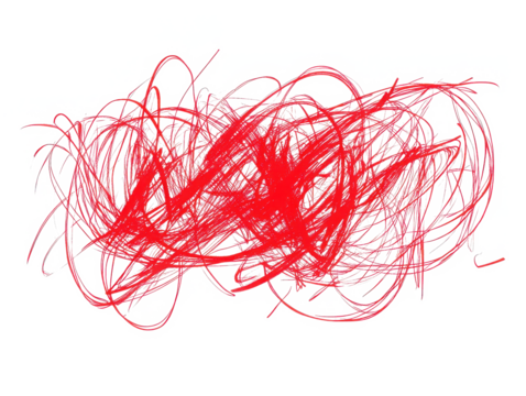 Red scribble messy lines artwork on transparent background