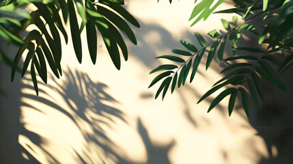 Sunlit Greenery Casting Shadows on Wall - Serene Nature Background