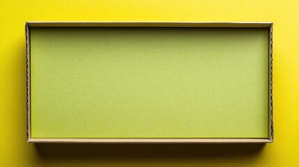 Empty cardboard box with green interior on yellow background