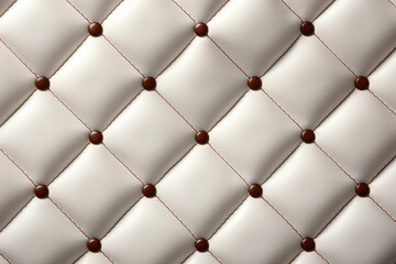 Textured background of quilted leather surface in beige color with brown buttons and diagonal seams