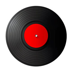 Black vinyl record with a red center on Png Format and Transparent Background