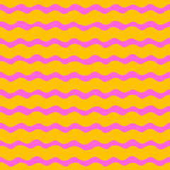 Wavy stripe seamless pattern in pink and yellow. Hand drawn horizontal wave lines create a cheerful and bold texture for fabric, wrapping paper, or playful branding. Drag to swatches panel to use.