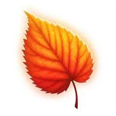 Glowing Orange and Red Autumn Leaf on White