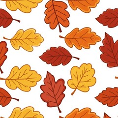 Autumn Leaves Seamless Pattern: Orange, Red and Brown Foliage on White Background