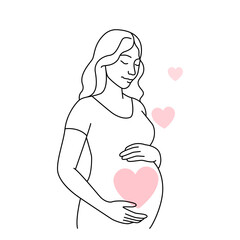 Continuous line drawing silhouette of pregnant woman in the last month of pregnancy. Vector illustration isolated on white background